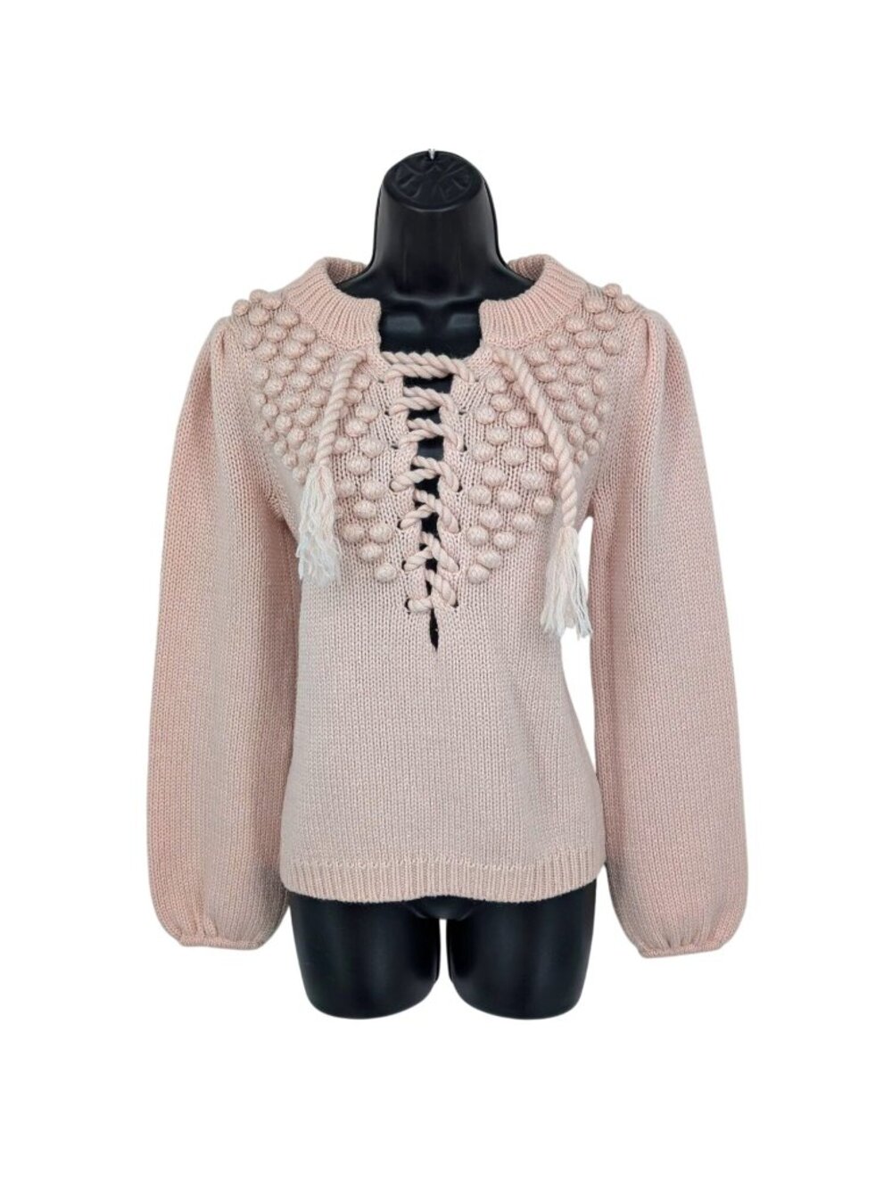 Vintage Moda International Wool Blend Lace Up Sweater Y2K Coquette Ballet Medium